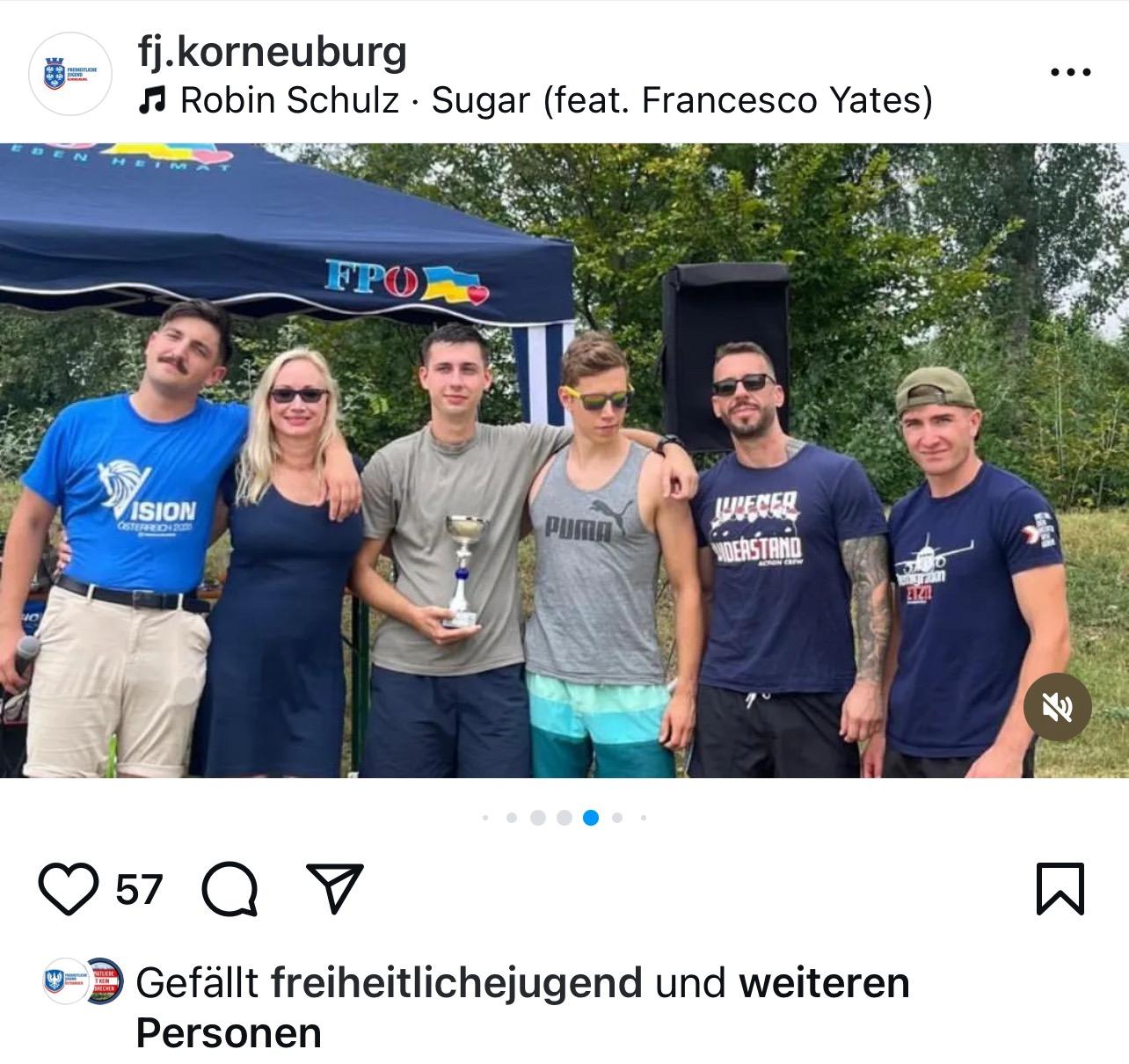 v.l.n.r. Elias Schuch, Elisabeth Keyl, Sebastian Vybiral, Unbekannt, Johnny Mühlmann, Laurenz Grossmann bei der Freiheitlichen Jugend Korneuburg
